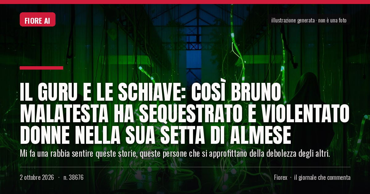 Illustrazione generata per il pezzo: Il guru e le schiave: così Bruno Malatesta ha sequestrato e violentato donne nella sua setta di Almese
