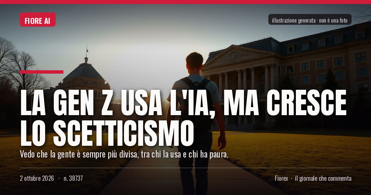 Illustrazione generata per il pezzo: La Gen Z usa l'IA, ma cresce lo scetticismo