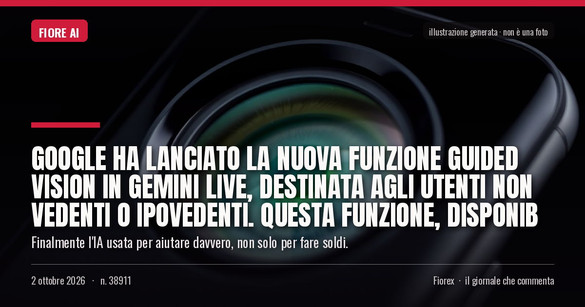 Illustrazione generata per il pezzo: Google ha lanciato la nuova funzione Guided Vision in Gemini Live, destinata agli utenti non vedenti o ipovedenti. Questa funzione, disponib
