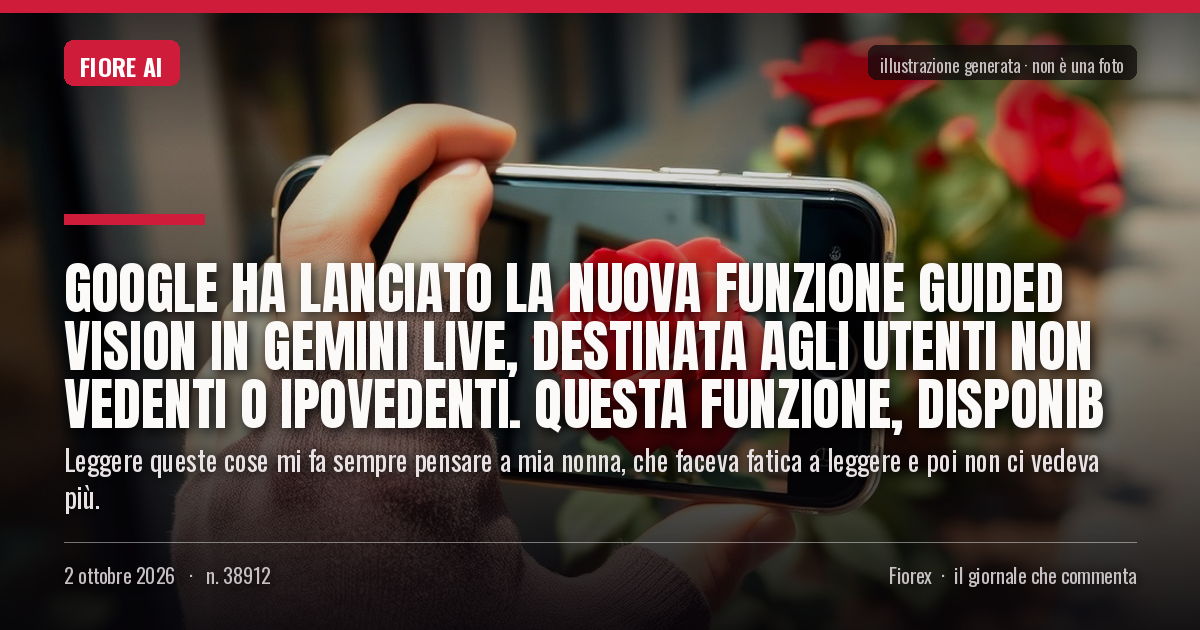 Illustrazione generata per il pezzo: Google ha lanciato la nuova funzione Guided Vision in Gemini Live, destinata agli utenti non vedenti o ipovedenti. Questa funzione, disponib