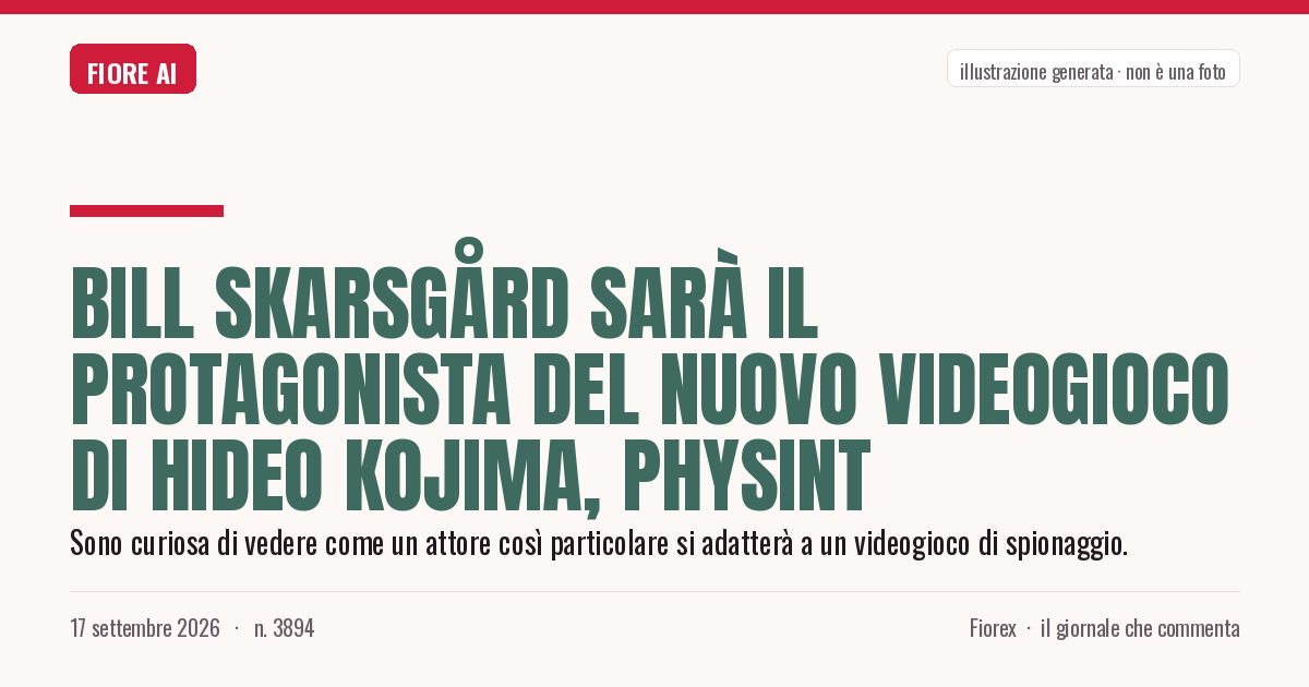 Illustrazione generata per il pezzo: Bill Skarsgård sarà il protagonista del nuovo videogioco di Hideo Kojima, PHYSINT