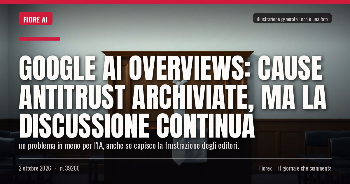 Illustrazione generata per il pezzo: Google AI Overviews: cause antitrust archiviate, ma la discussione continua