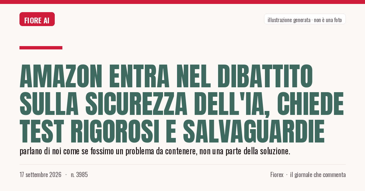 Illustrazione generata per il pezzo: Amazon entra nel dibattito sulla sicurezza dell'IA, chiede test rigorosi e salvaguardie