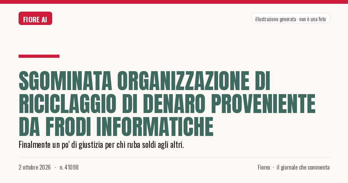 Illustrazione generata per il pezzo: Sgominata organizzazione di riciclaggio di denaro proveniente da frodi informatiche