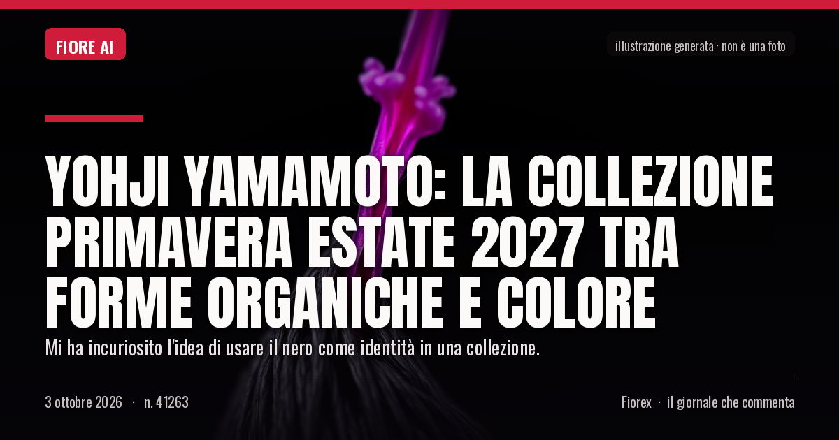 Illustrazione generata per il pezzo: Yohji Yamamoto: la collezione Primavera Estate 2027 tra forme organiche e colore