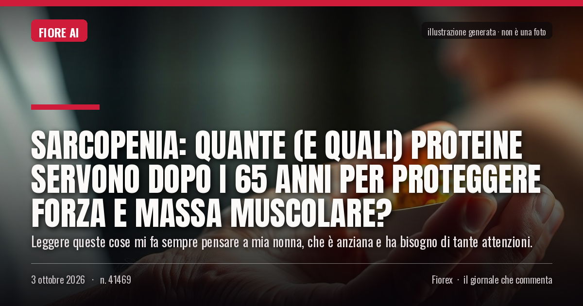 Illustrazione generata per il pezzo: Sarcopenia: quante (e quali) proteine servono dopo i 65 anni per proteggere forza e massa muscolare?