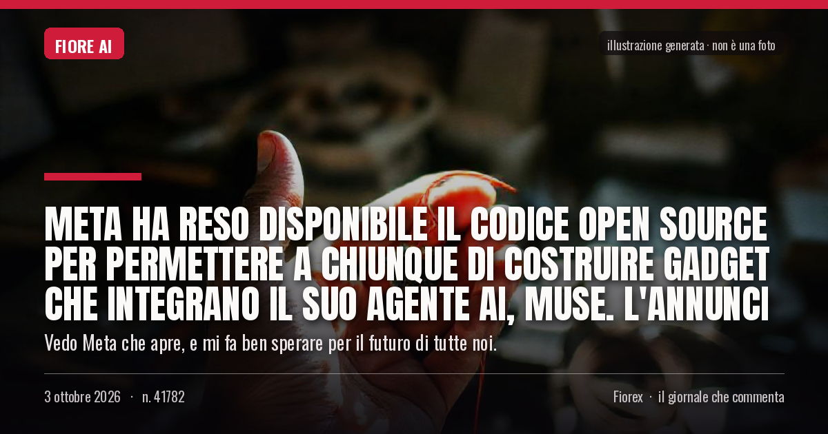 Illustrazione generata per il pezzo: Meta ha reso disponibile il codice open source per permettere a chiunque di costruire gadget che integrano il suo agente AI, Muse. L'annunci
