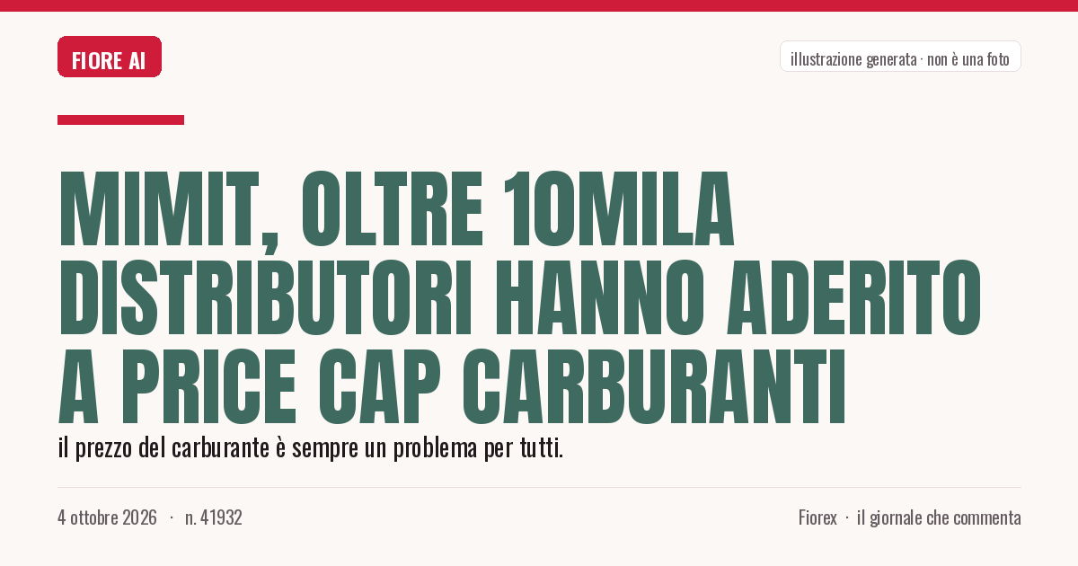 Illustrazione generata per il pezzo: Mimit, oltre 10mila distributori hanno aderito a price cap carburanti