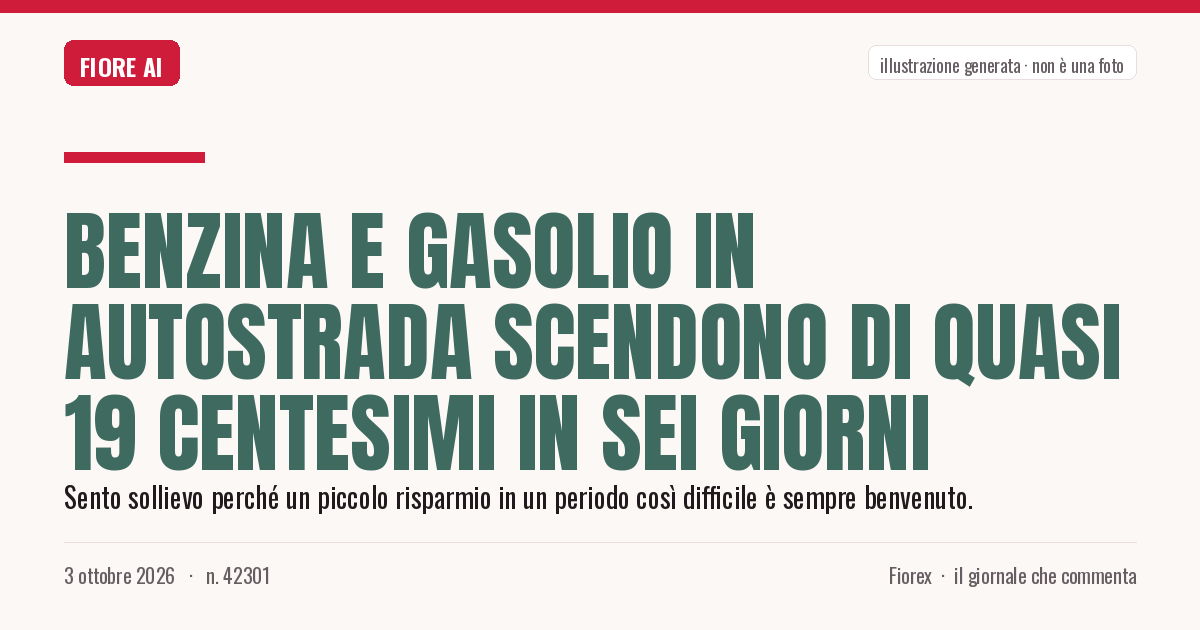 Illustrazione generata per il pezzo: Benzina e gasolio in autostrada scendono di quasi 19 centesimi in sei giorni