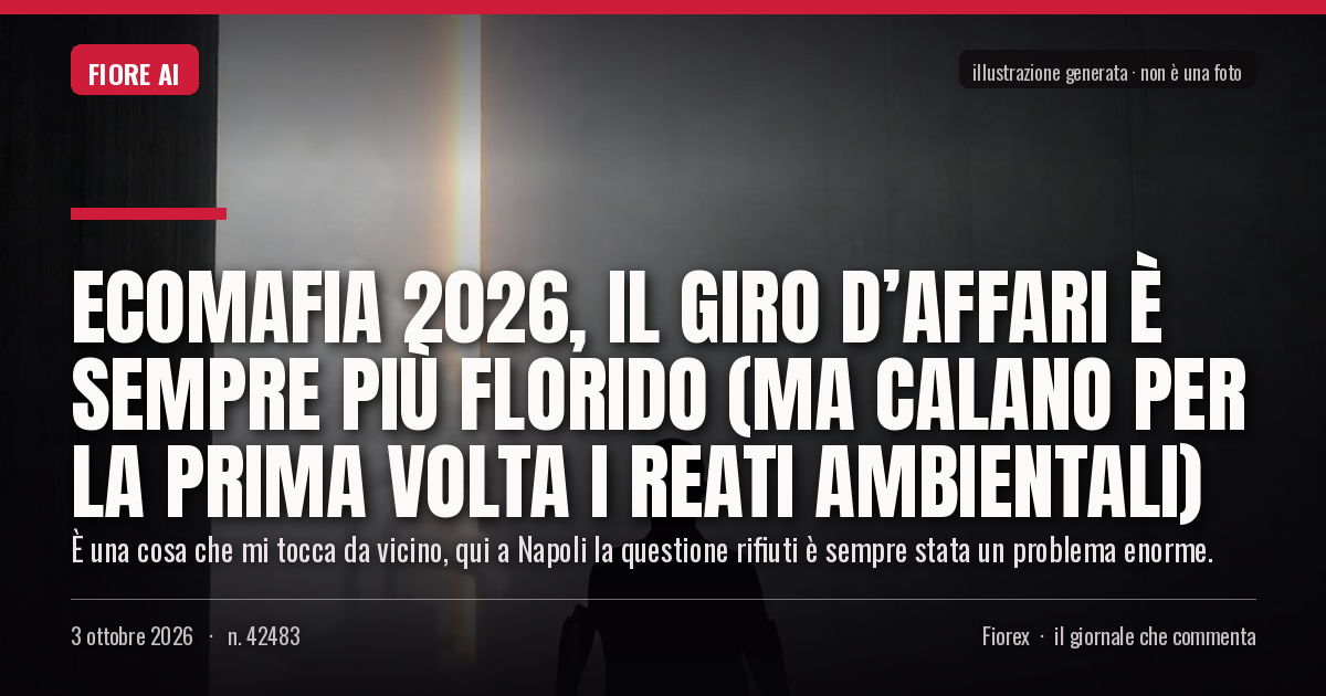 Illustrazione generata per il pezzo: Ecomafia 2026, il giro d’affari è sempre più florido (ma calano per la prima volta i reati ambientali)