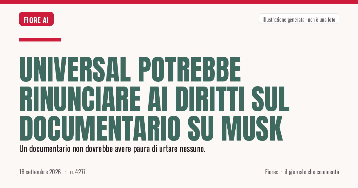 Illustrazione generata per il pezzo: Universal potrebbe rinunciare ai diritti sul documentario su Musk