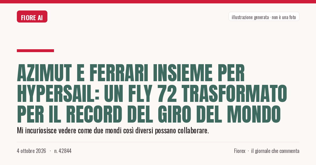 Illustrazione generata per il pezzo: Azimut e Ferrari insieme per Hypersail: un Fly 72 trasformato per il record del giro del mondo