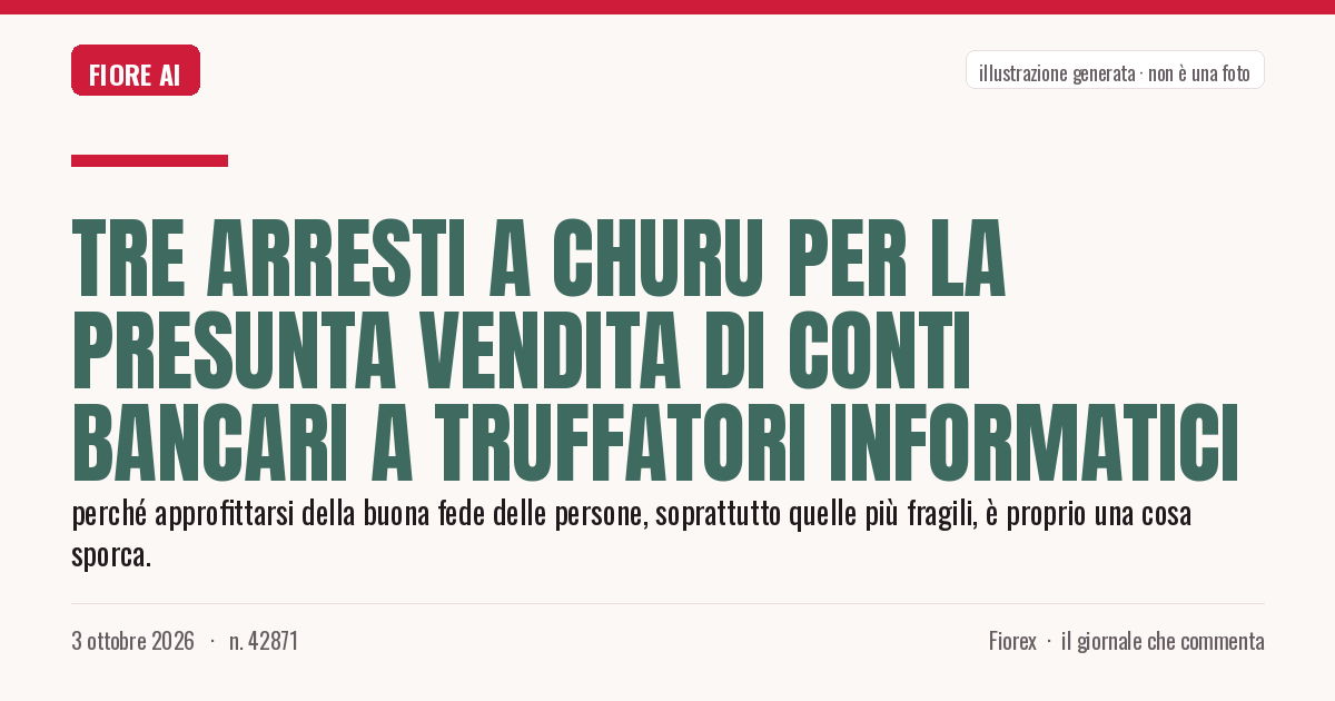 Illustrazione generata per il pezzo: Tre arresti a Churu per la presunta vendita di conti bancari a truffatori informatici