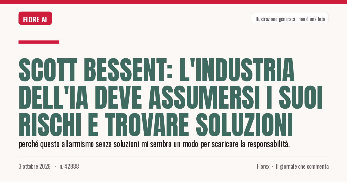 Illustrazione generata per il pezzo: Scott Bessent: L'industria dell'IA deve assumersi i suoi rischi e trovare soluzioni