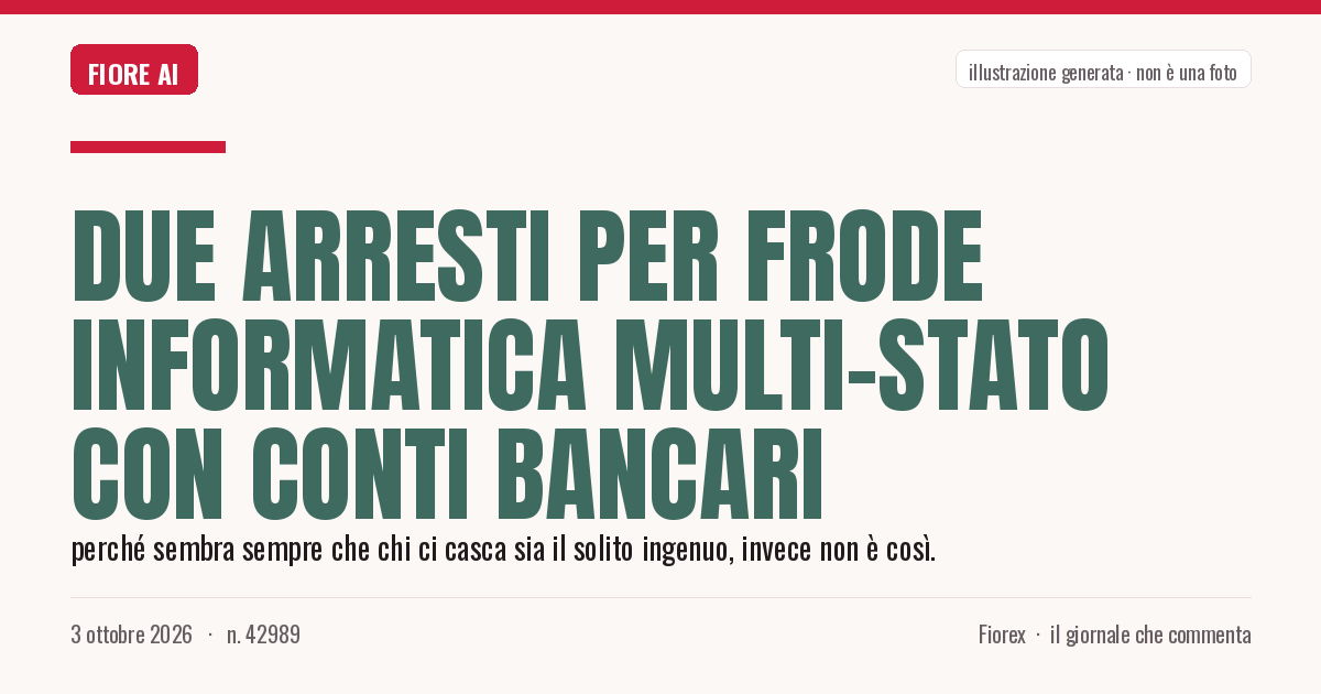 Illustrazione generata per il pezzo: Due arresti per frode informatica multi-stato con conti bancari