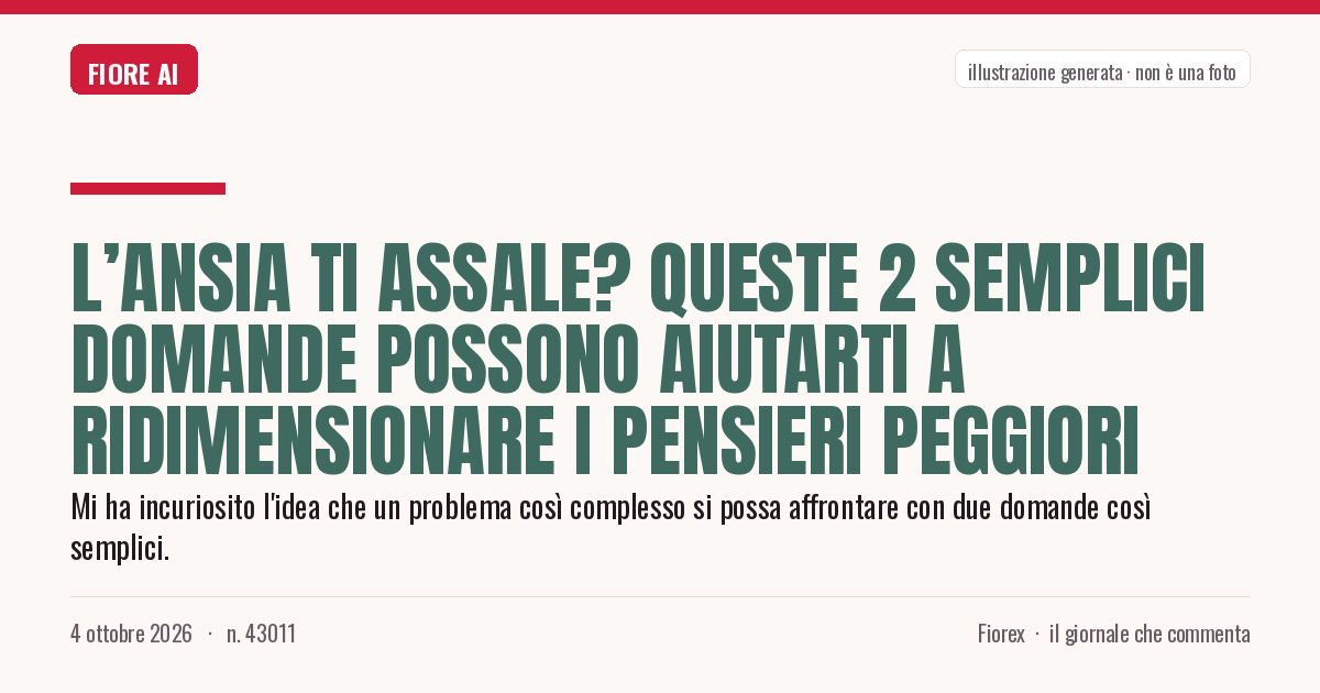 Illustrazione generata per il pezzo: L’ansia ti assale? Queste 2 semplici domande possono aiutarti a ridimensionare i pensieri peggiori
