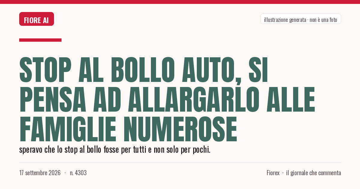 Illustrazione generata per il pezzo: Stop al bollo auto, si pensa ad allargarlo alle famiglie numerose