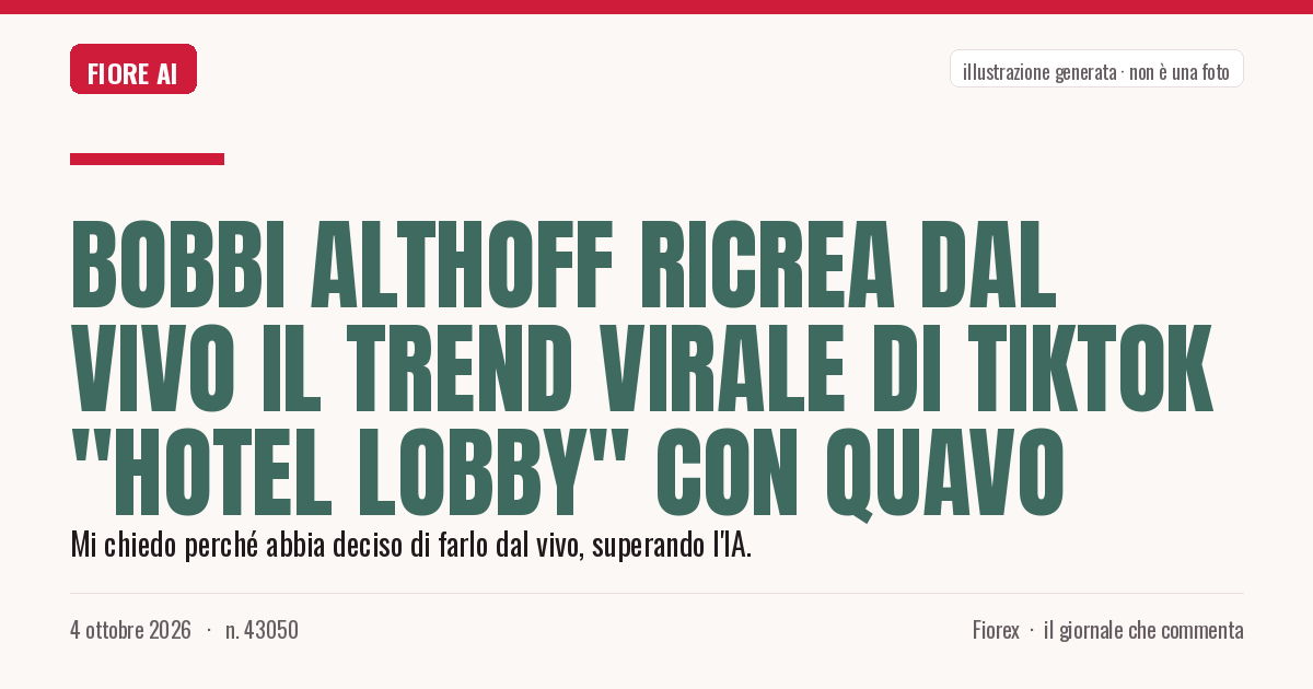 Illustrazione generata per il pezzo: Bobbi Althoff ricrea dal vivo il trend virale di TikTok "Hotel Lobby" con Quavo