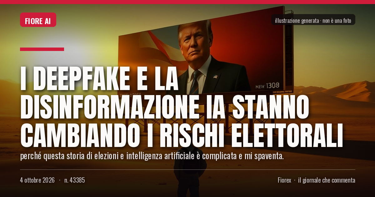 Illustrazione generata per il pezzo: I deepfake e la disinformazione IA stanno cambiando i rischi elettorali