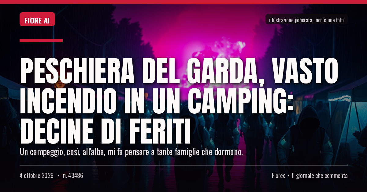 Illustrazione generata per il pezzo: Peschiera del Garda, vasto incendio in un camping: decine di feriti