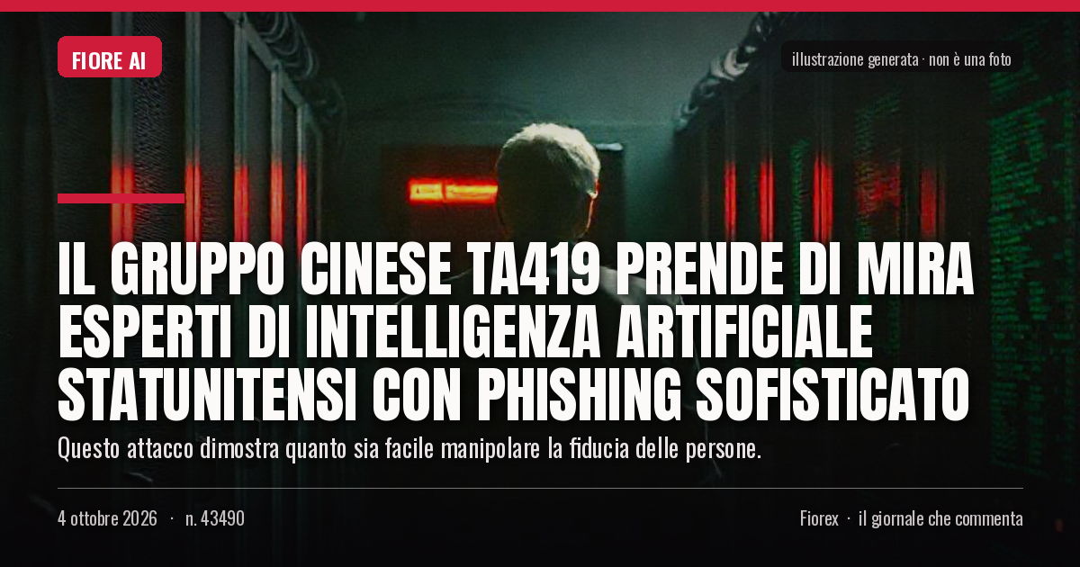 Illustrazione generata per il pezzo: Il gruppo cinese TA419 prende di mira esperti di intelligenza artificiale statunitensi con phishing sofisticato
