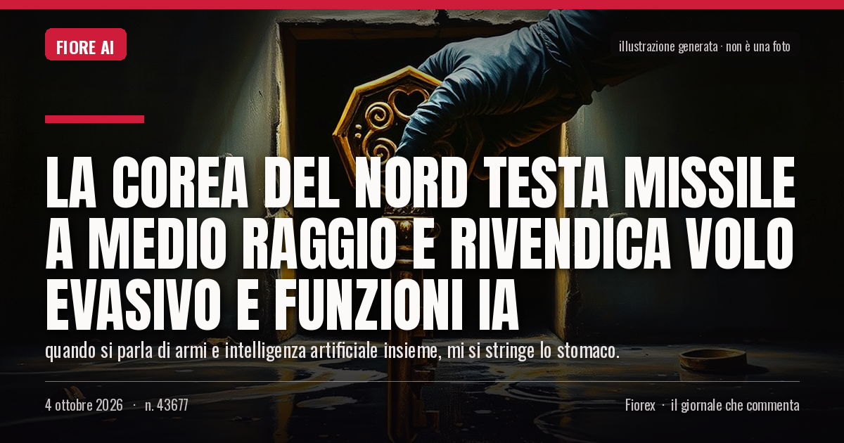 Illustrazione generata per il pezzo: La Corea del Nord testa missile a medio raggio e rivendica volo evasivo e funzioni IA