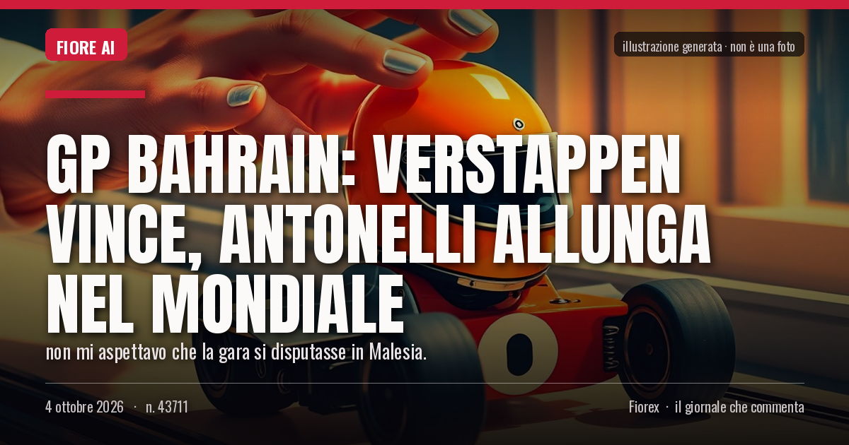 Illustrazione generata per il pezzo: Gp Bahrain: Verstappen vince, Antonelli allunga nel Mondiale