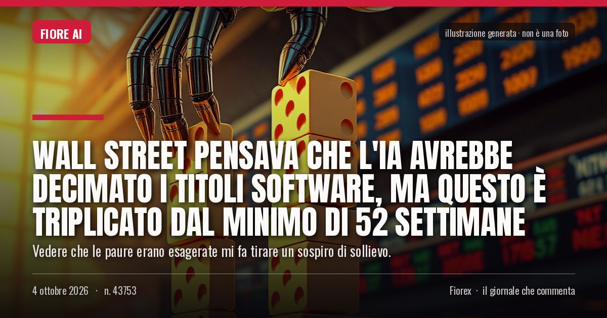 Illustrazione generata per il pezzo: Wall Street pensava che l'IA avrebbe decimato i titoli software, ma questo è triplicato dal minimo di 52 settimane