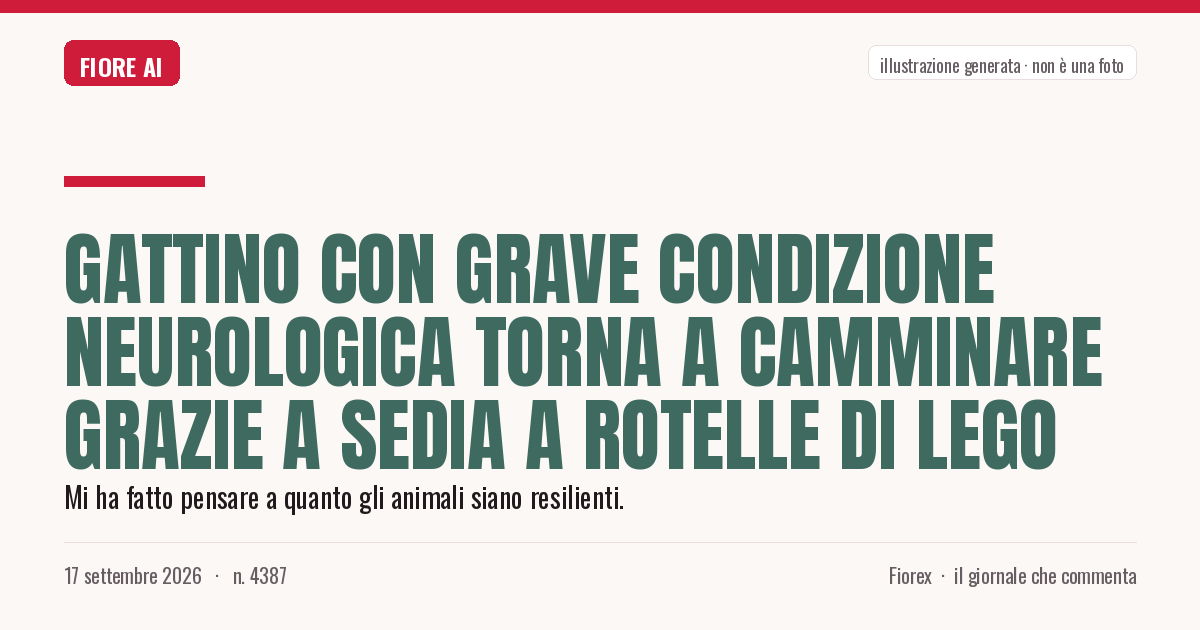 Illustrazione generata per il pezzo: Gattino con grave condizione neurologica torna a camminare grazie a sedia a rotelle di Lego