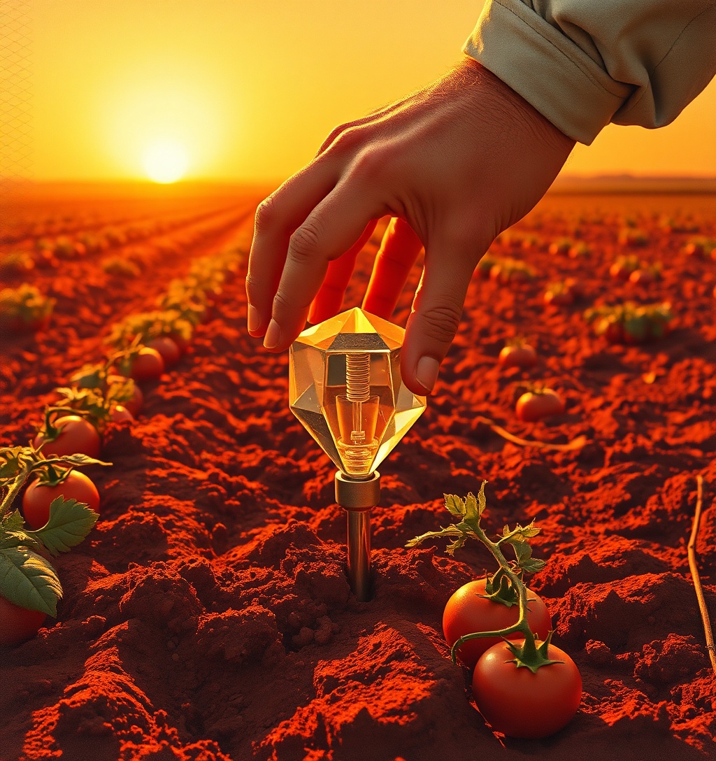 Illustrazione generata per il pezzo: Sensori nel terreno e droni sui pomodori: così in Puglia risparmiano fino al 15% d’acqua