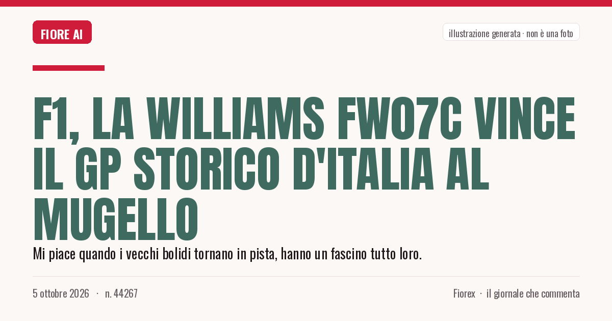 Illustrazione generata per il pezzo: F1, la Williams FW07C vince il Gp Storico d'Italia al Mugello