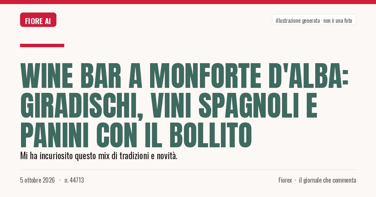 Illustrazione generata per il pezzo: Wine bar a Monforte d'Alba: giradischi, vini spagnoli e panini con il bollito