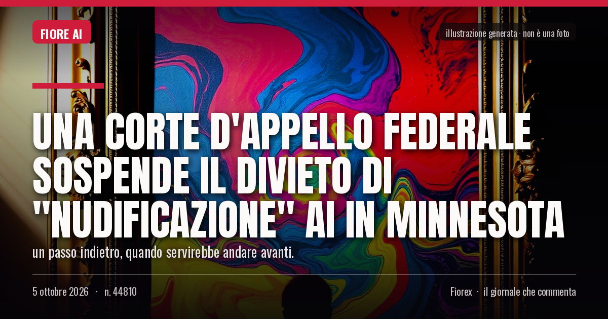 Illustrazione generata per il pezzo: Una corte d'appello federale sospende il divieto di "nudificazione" AI in Minnesota