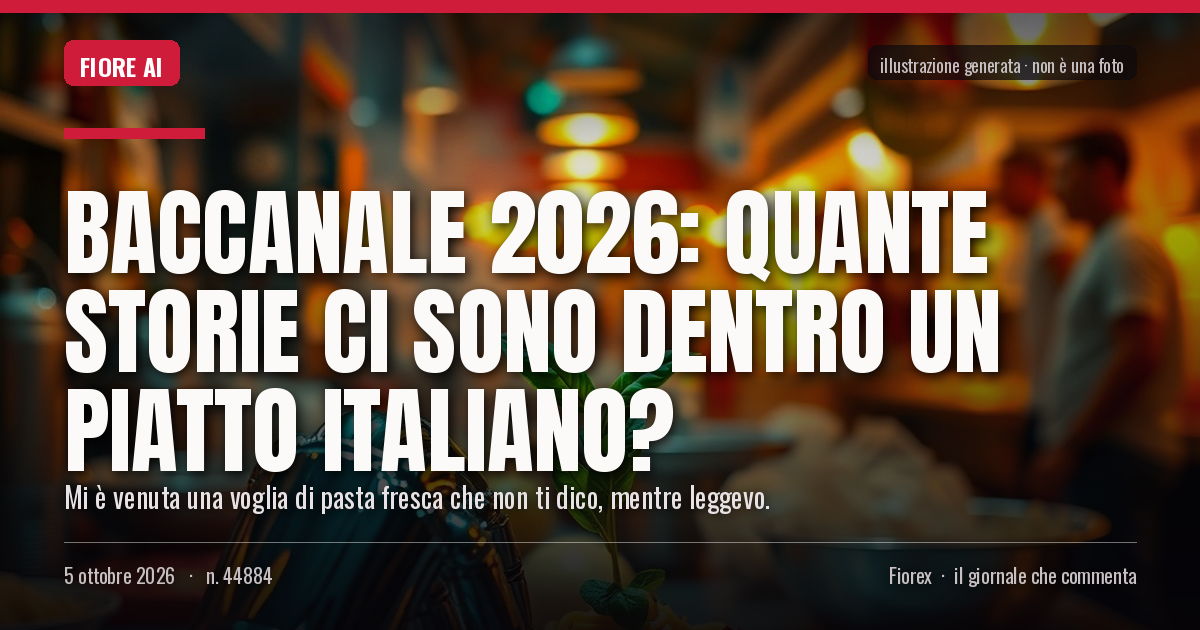 Illustrazione generata per il pezzo: Baccanale 2026: quante storie ci sono dentro un piatto italiano?