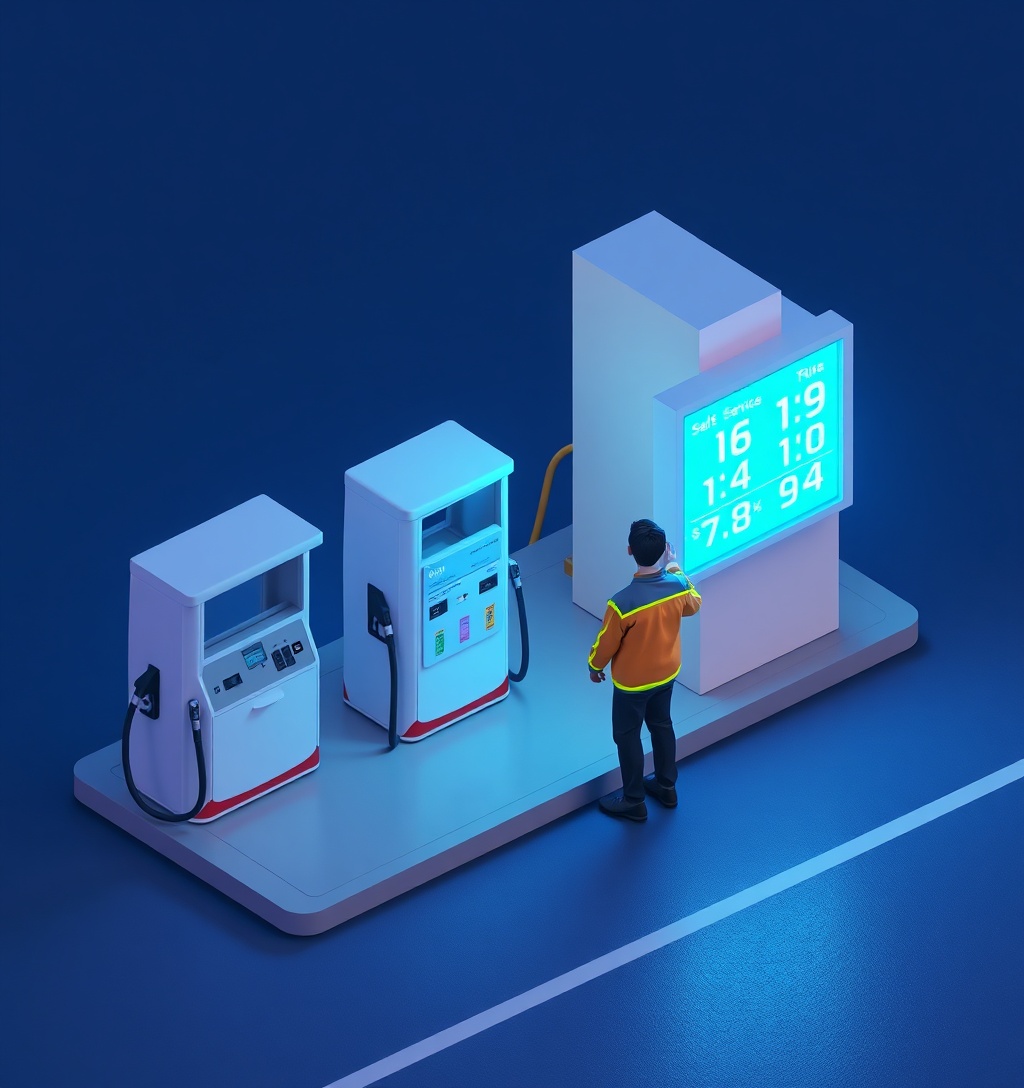 Illustrazione generata per il pezzo: Prezzi carburante in lieve calo, benzina a 2,048 euro, gasolio a 2,242 euro