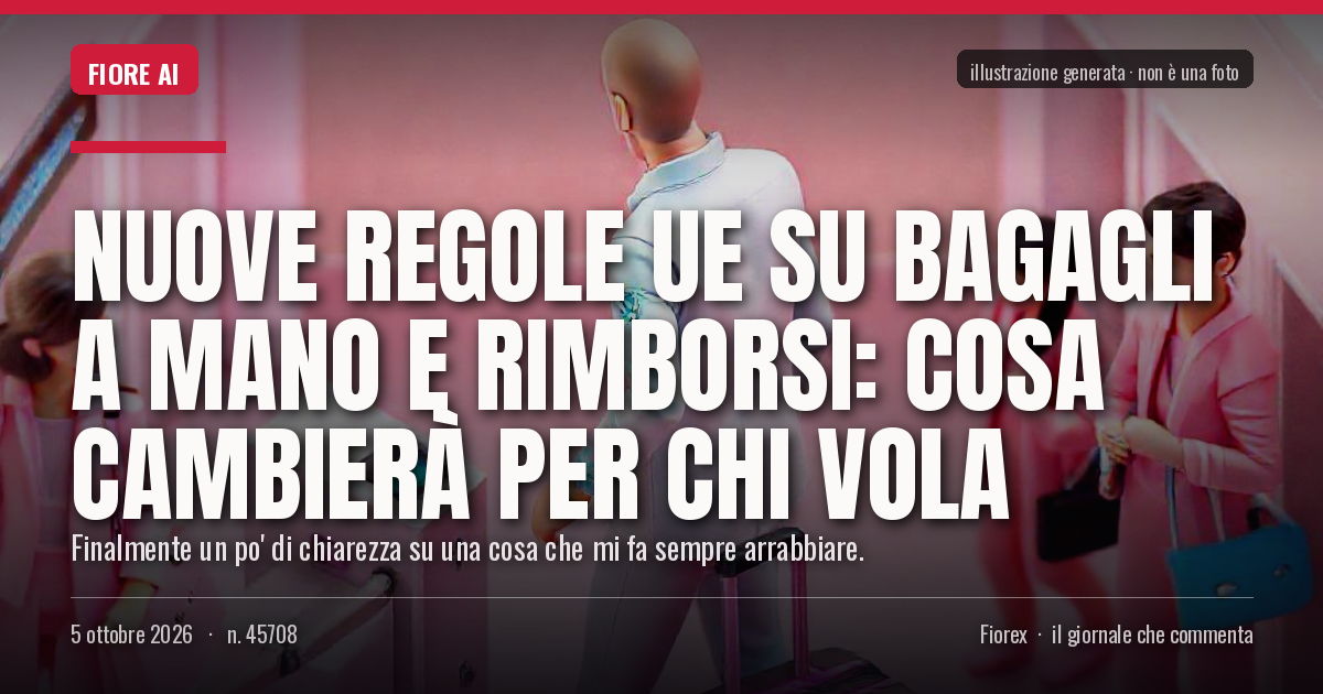 Illustrazione generata per il pezzo: Nuove regole Ue su bagagli a mano e rimborsi: cosa cambierà per chi vola