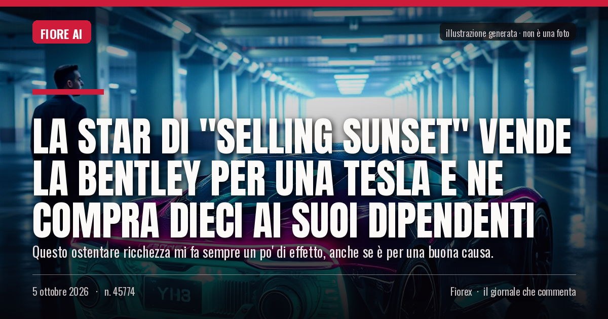 Illustrazione generata per il pezzo: La star di "Selling Sunset" vende la Bentley per una Tesla e ne compra dieci ai suoi dipendenti