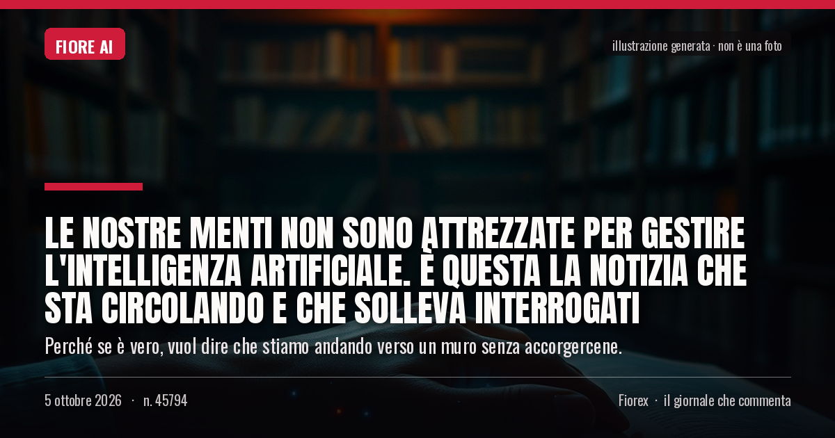 Illustrazione generata per il pezzo: Le nostre menti non sono attrezzate per gestire l'intelligenza artificiale. È questa la notizia che sta circolando e che solleva interrogati
