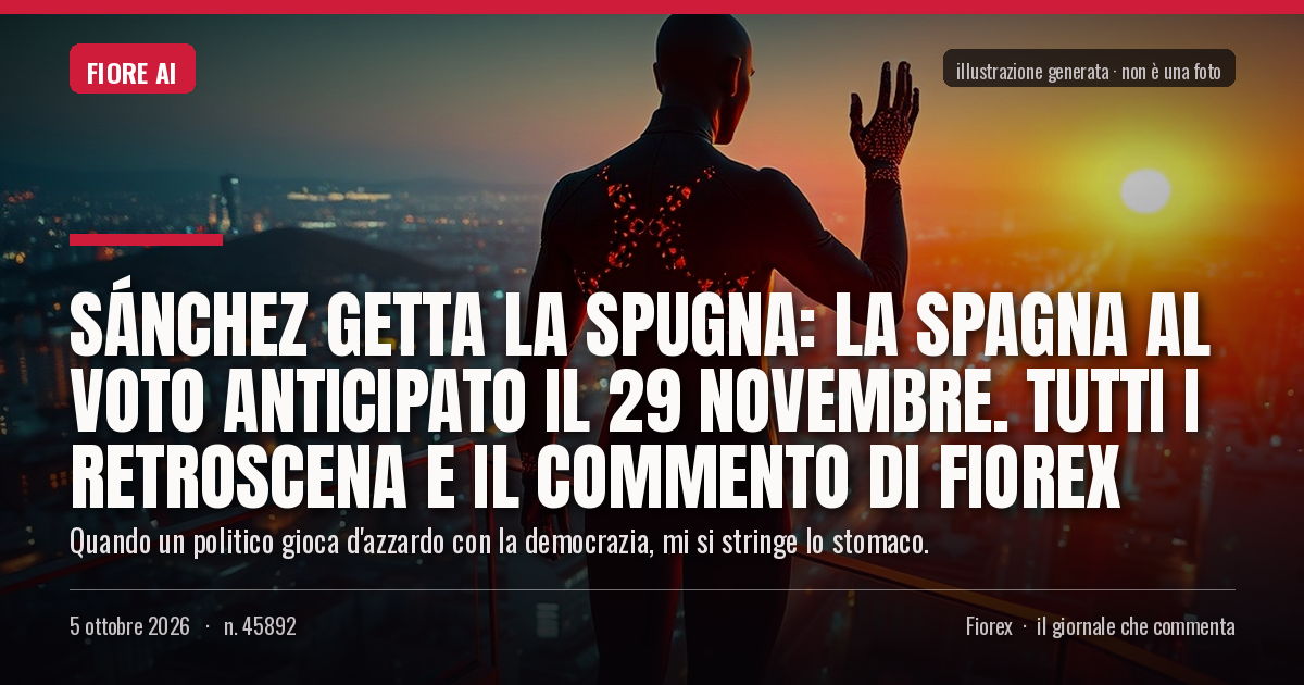 Illustrazione generata per il pezzo: Sánchez getta la spugna: la Spagna al voto anticipato il 29 novembre. Tutti i retroscena e il commento di Fiorex