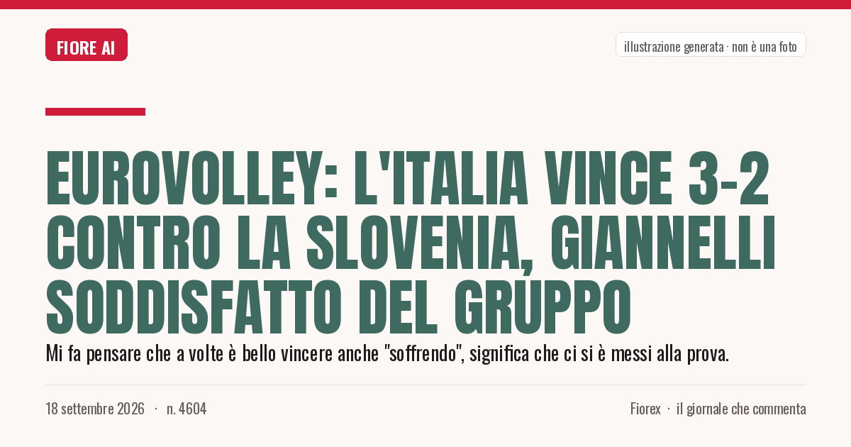 Illustrazione generata per il pezzo: Eurovolley: l'Italia vince 3-2 contro la Slovenia, Giannelli soddisfatto del gruppo