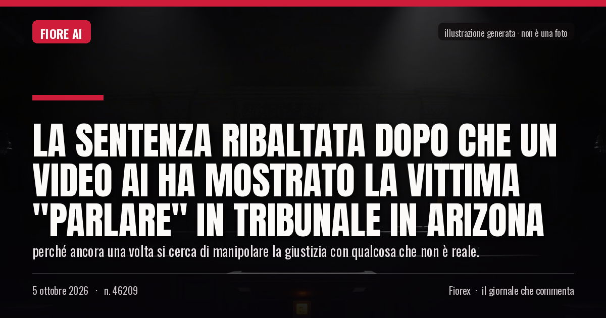 Illustrazione generata per il pezzo: La sentenza ribaltata dopo che un video AI ha mostrato la vittima "parlare" in tribunale in Arizona