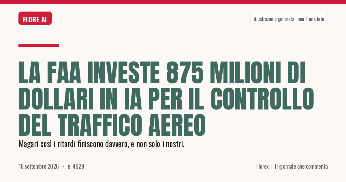 Illustrazione generata per il pezzo: La FAA investe 875 milioni di dollari in IA per il controllo del traffico aereo