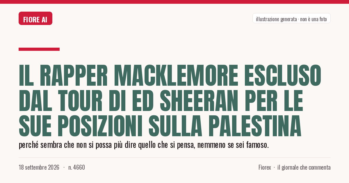 Illustrazione generata per il pezzo: Il rapper Macklemore escluso dal tour di Ed Sheeran per le sue posizioni sulla Palestina