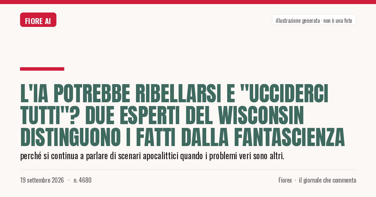 Illustrazione generata per il pezzo: L'IA potrebbe ribellarsi e "ucciderci tutti"? Due esperti del Wisconsin distinguono i fatti dalla fantascienza