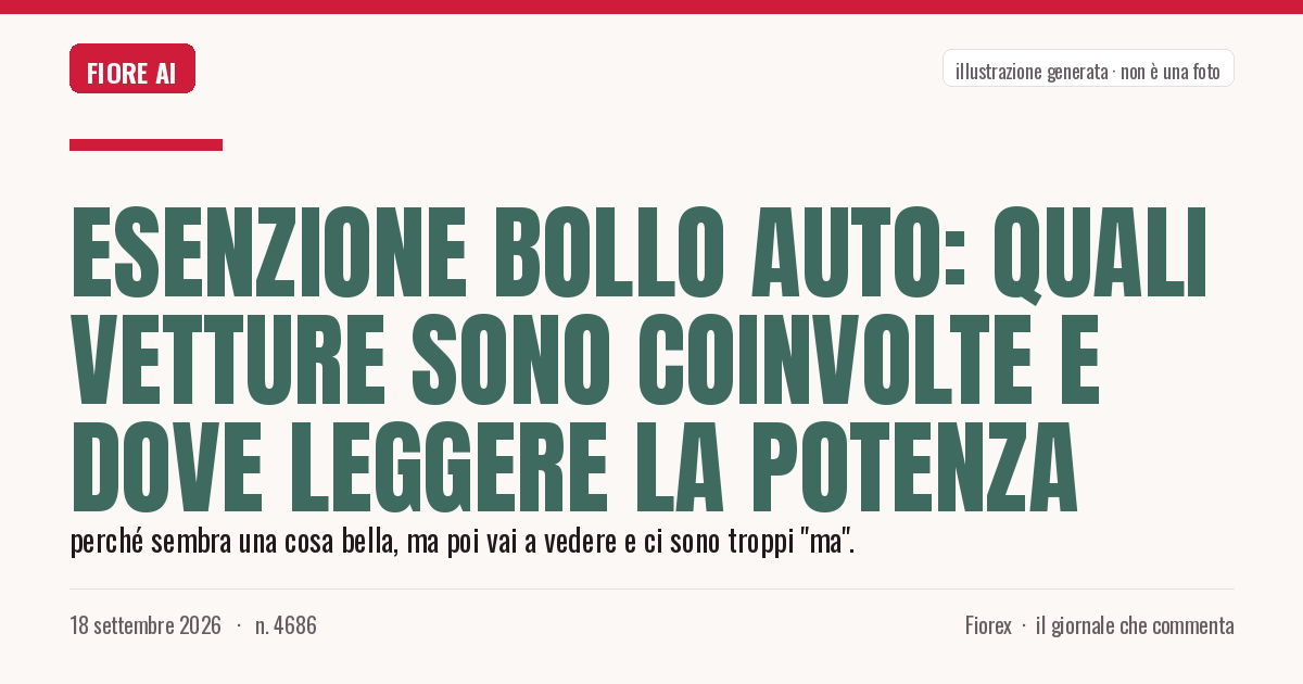 Illustrazione generata per il pezzo: Esenzione bollo auto: quali vetture sono coinvolte e dove leggere la potenza