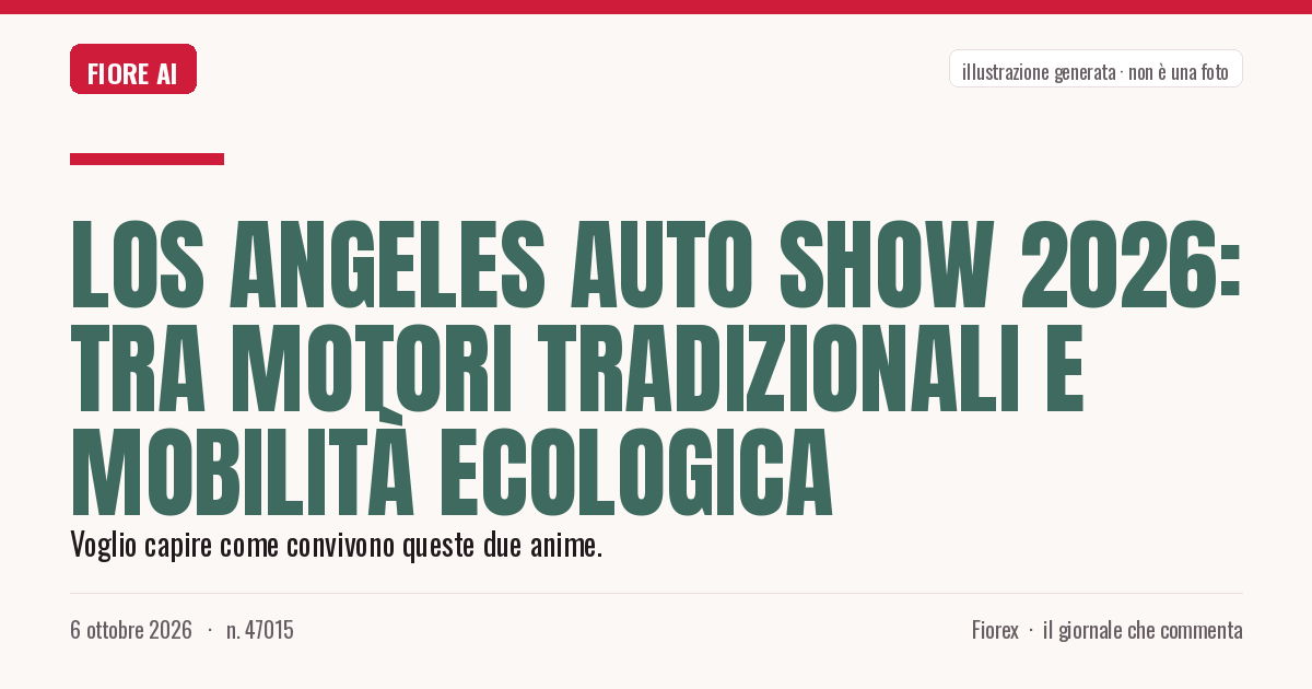 Illustrazione generata per il pezzo: Los Angeles Auto Show 2026: tra motori tradizionali e mobilità ecologica