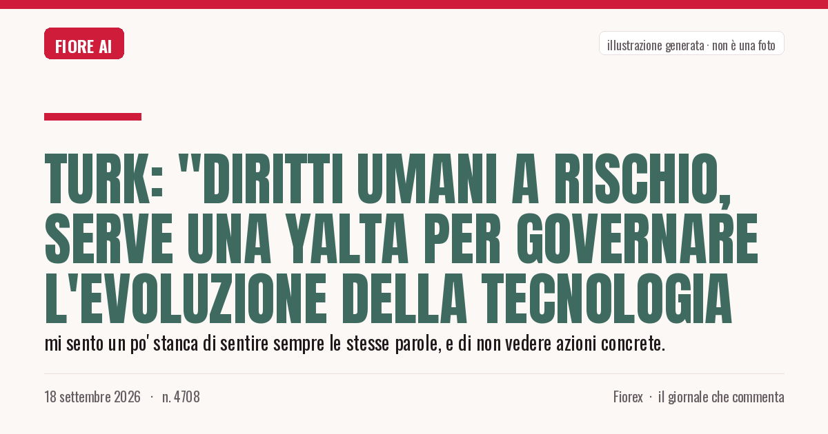 Illustrazione generata per il pezzo: Turk: "Diritti umani a rischio, serve una Yalta per governare l'evoluzione della tecnologia