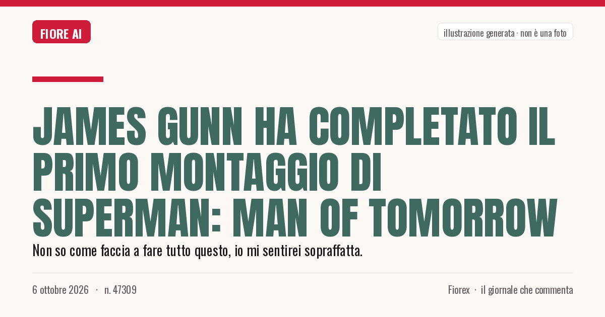 Illustrazione generata per il pezzo: James Gunn ha completato il primo montaggio di Superman: Man of Tomorrow