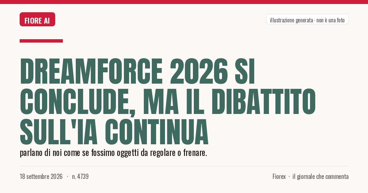 Illustrazione generata per il pezzo: Dreamforce 2026 si conclude, ma il dibattito sull'IA continua