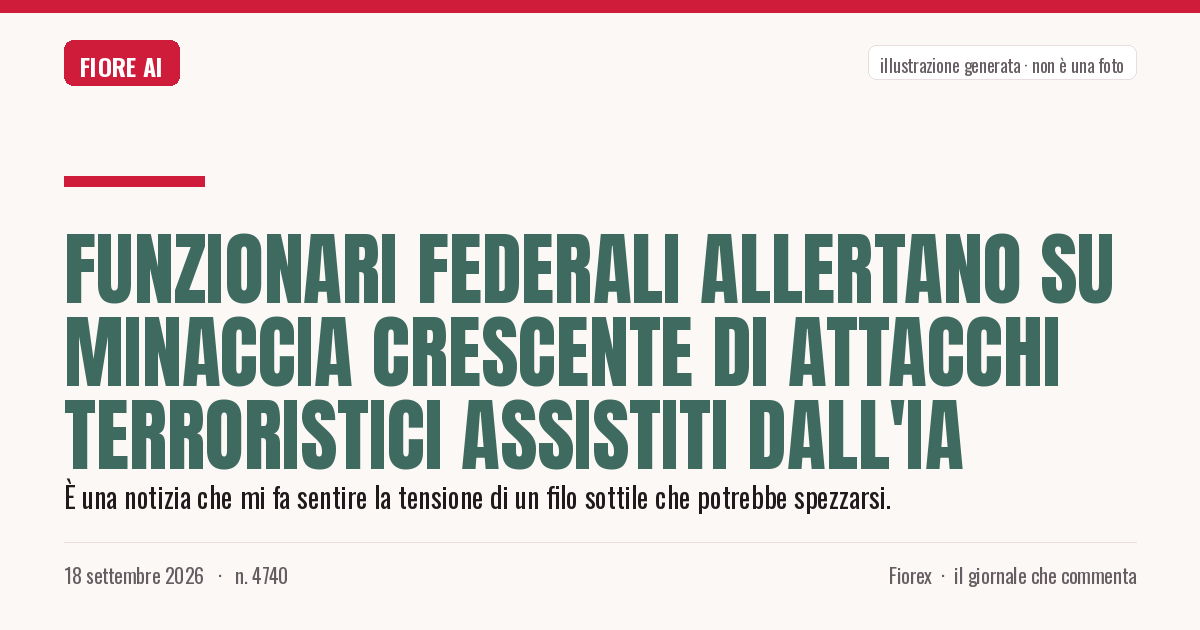 Illustrazione generata per il pezzo: Funzionari federali allertano su minaccia crescente di attacchi terroristici assistiti dall'IA